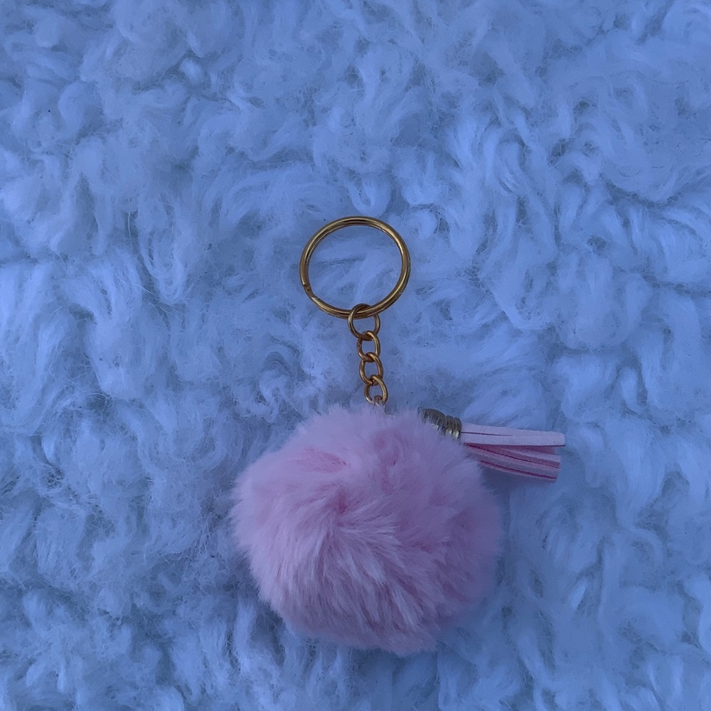 Pink Faux Fur Pom Keychain with Tassel (NEW)